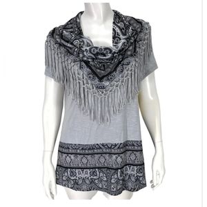 One World Womens Small Shirt Top Detachable Scarf Boho Bohemian Artsy M